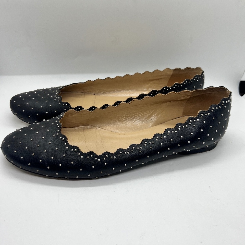 Chloe Studded Leather Scalloped Flats